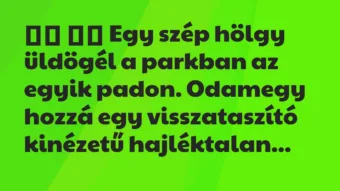 Viccek:
Egy szép hölgy üldögél a parkban az egyik padon. … Viccek:
Egy szép hölgy üldögél a parkban az egyik padon. …