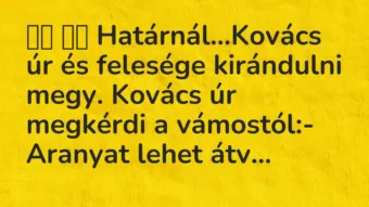 Viccek: 
		  
		  Határnál…Kovács úr és felesége kirándulni…