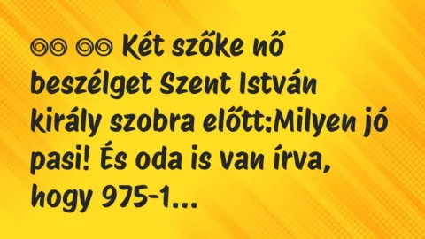 Viccek: 
		  
		  Két szőke nő beszélget Szent István király szobra…
