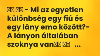 Viccek:
– Mi az egyetlen különbség egy fiú és egy lány… Viccek:
– Mi az egyetlen különbség egy fiú és egy lány…