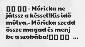 Viccek: 
		  
		  – Móricka ne játssz a késsel!Kis idő…