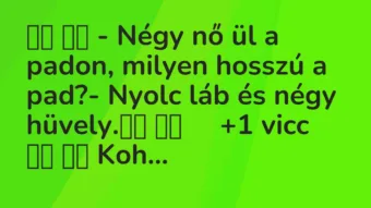 Viccek: 
		  
		  – Négy nő ül a padon, milyen hosszú a pad?-…