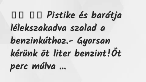 Viccek: 
		  
		  Pistike és barátja lélekszakadva szalad a…