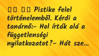 Viccek: 
		  
		  Pistike felel történelemből. Kérdi a…