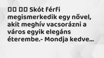 Viccek: 
		  
		  Skót férfi megismerkedik egy nővel, akit meghív…