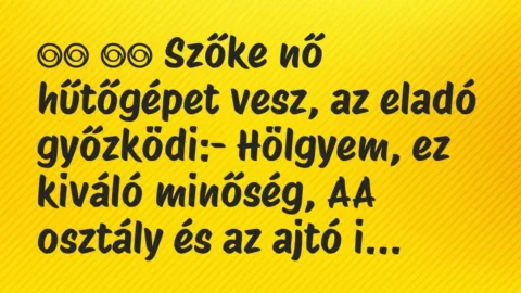 Viccek: 
		  
		  Szőke nő hűtőgépet vesz, az eladó győzködi:- …