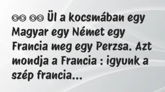 Viccek: 
		  
		  Ül a kocsmában egy Magyar egy Német egy Francia…