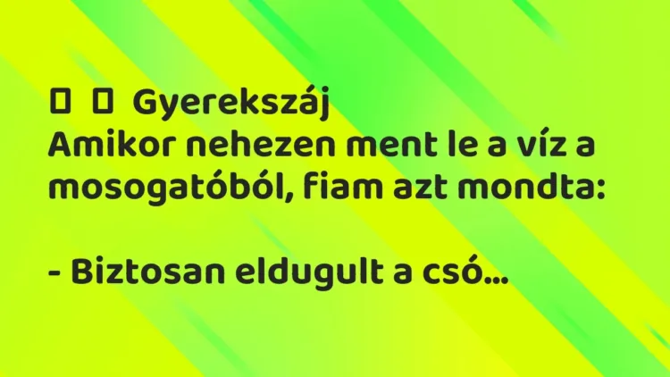 Vicces történet:
Gyerekszáj
Amikor nehezen ment le a víz a… Vicces történet:
Gyerekszáj
Amikor nehezen ment le a víz a…