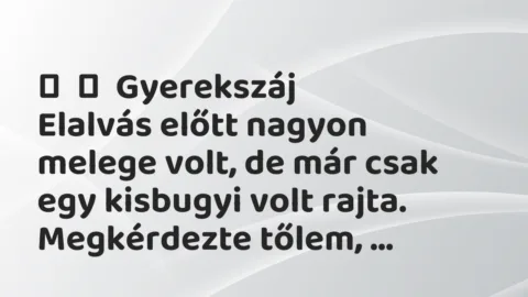 Vicces történet: 
	    	    Gyerekszáj


Elalvás előtt nagyon melege volt, de már…