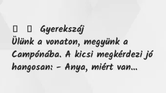 Vicces történet: 
	    	    Gyerekszáj


Ülünk a vonaton, megyünk a Campónába. A…