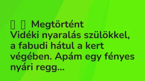Vicces történet: 
	    	    Megtörtént


Vidéki nyaralás szülökkel, a fabudi hátul …