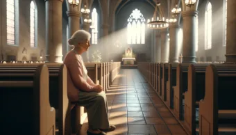 Vicc: A néni a templomban ül és imádkozik.