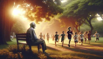 Vicc: Egy idős bácsi a parkban ül, és nézi a fiatalokat, amint futkároznak.