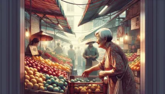 Vicc: Egyszer egy öreg néni megy a piacon, és lát egy árust, aki friss gyümölcsöt árul…