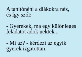 Vicc: Gyerekek, ma egy különleges feladatot adok nektek - Vicc: Gyerekek, ma egy különleges feladatot adok nektek –