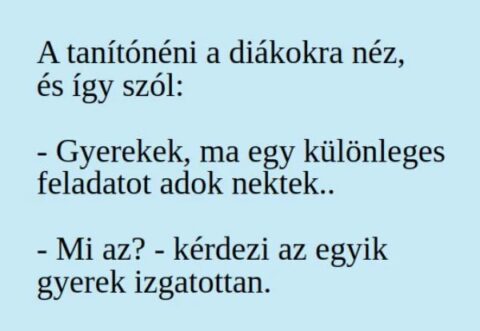 Vicc: Gyerekek, ma egy különleges feladatot adok nektek –