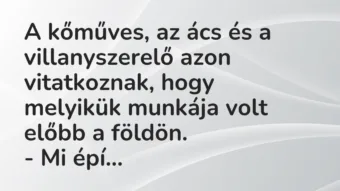 A kőműves, az ács és a villanyszerelő azon vitatkoznak, hogy melyikük… – Vicc