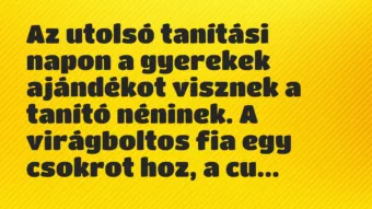 Az utolsó tanítási napon a gyerekek ajándékot visznek a tanító… – Vicc