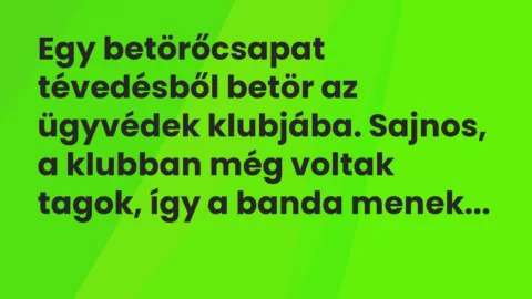 Egy betörőcsapat tévedésből betör az ügyvédek klubjába. Sajnos, a… – Vicc Egy betörőcsapat tévedésből betör az ügyvédek klubjába. Sajnos, a… – Vicc