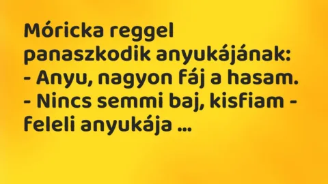 Móricka reggel panaszkodik anyukájának:

– Anyu, nagyon fáj a… – Vicc