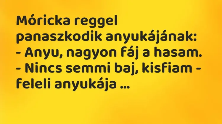 Móricka reggel panaszkodik anyukájának:
– Anyu, nagyon fáj a… – Vicc Móricka reggel panaszkodik anyukájának:
– Anyu, nagyon fáj a… – Vicc