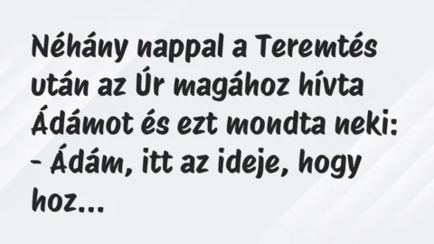 Néhány nappal a Teremtés után az Úr magához hívta Ádámot és ezt mondta… – Vicc