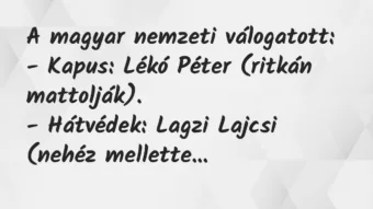 Vicc: A magyar nemzeti válogatott:

– Kapus: Lékó Péter (ritkán…