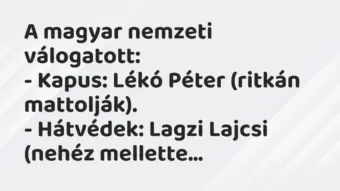 Vicc: A magyar nemzeti válogatott:

– Kapus: Lékó Péter (ritkán…