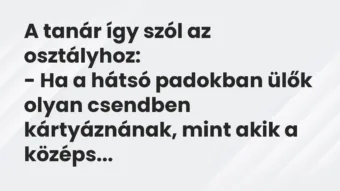 Vicc: A tanár így szól az osztályhoz:

– Ha a hátsó padokban ülők olyan…