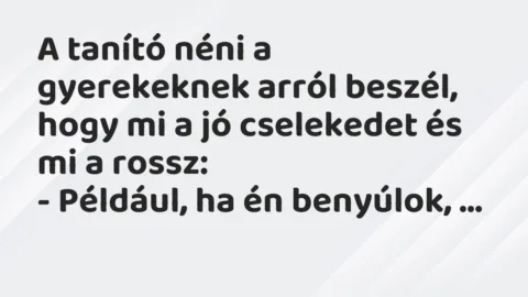 Vicc: A tanító néni a gyerekeknek arról beszél, hogy mi a jó cselekedet és…