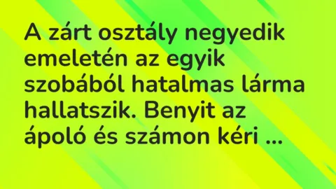 Vicc: A zárt osztály negyedik emeletén az egyik szobából hatalmas lárma… Vicc: A zárt osztály negyedik emeletén az egyik szobából hatalmas lárma…