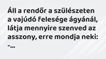 Vicc: Áll a rendőr a szülészeten a vajúdó felesége ágyánál, látja mennyire…