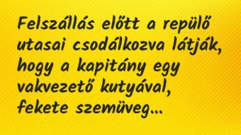 Vicc: Felszállás előtt a repülő utasai csodálkozva látják, hogy a kapitány… Vicc: Felszállás előtt a repülő utasai csodálkozva látják, hogy a kapitány…