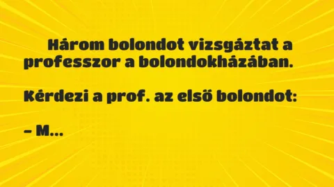 Vicc: 
	    	    Három bolondot vizsgáztat a professzor a…