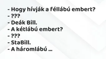 Vicc: – Hogy hívják a féllábú embert?

– ???

– Deák Bill.

– A…