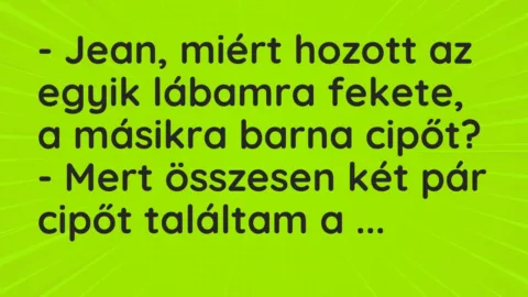 Vicc: – Jean, miért hozott az egyik lábamra fekete, a másikra barna…