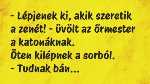 Vicc: – Lépjenek ki, akik szeretik a zenét! – üvölt az őrmester a…