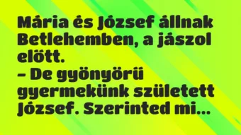 Vicc: Mária és József állnak Betlehemben, a jászol előtt.

– De gyönyörű…
