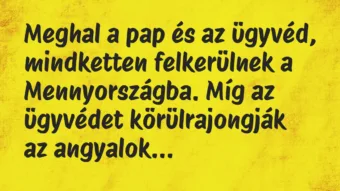 Vicc: Meghal a pap és az ügyvéd, mindketten felkerülnek a Mennyországba. Míg…