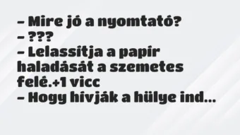 Vicc: – Mire jó a nyomtató?

– ???

– Lelassítja a papír haladását a…