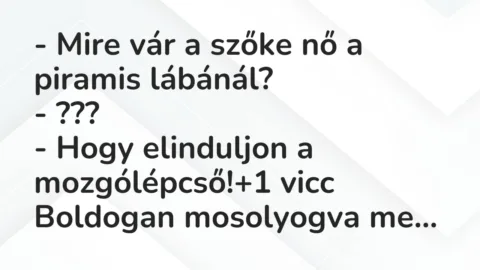 Vicc: – Mire vár a szőke nő a piramis lábánál?

– ???

– Hogy…