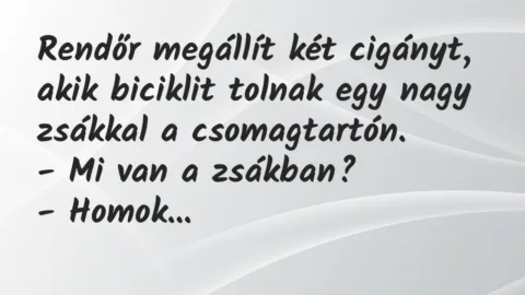 Vicc: Rendőr megállít két cigányt, akik biciklit tolnak egy nagy zsákkal a…