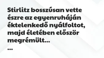 Vicc: Stirlitz bosszúsan vette észre az egyenruháján éktelenkedő nyálfoltot,…