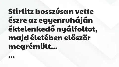 Vicc: Stirlitz bosszúsan vette észre az egyenruháján éktelenkedő nyálfoltot,… Vicc: Stirlitz bosszúsan vette észre az egyenruháján éktelenkedő nyálfoltot,…