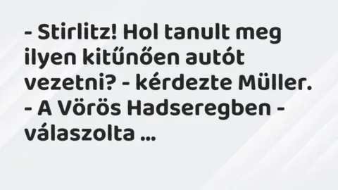 Vicc: – Stirlitz! Hol tanult meg ilyen kitűnően autót vezetni? – kérdezte…