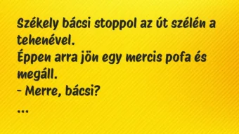 Vicc: Székely bácsi stoppol az út szélén a tehenével.

Éppen arra jön…