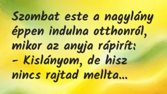 Vicc: Szombat este a nagylány éppen indulna otthonról, mikor az anyja…