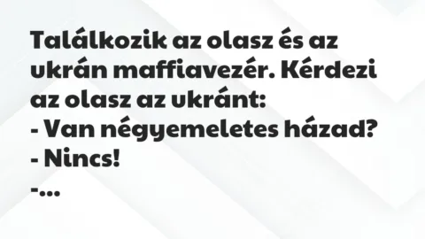 Vicc: Találkozik az olasz és az ukrán maffiavezér. Kérdezi az olasz az ukrán… Vicc: Találkozik az olasz és az ukrán maffiavezér. Kérdezi az olasz az ukrán…