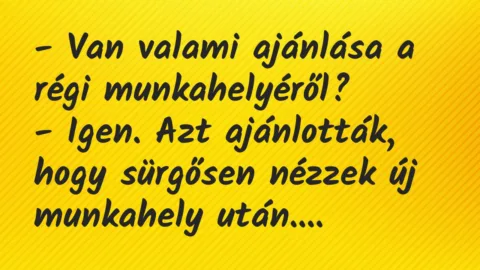 Vicc: – Van valami ajánlása a régi munkahelyéről?

– Igen. Azt…