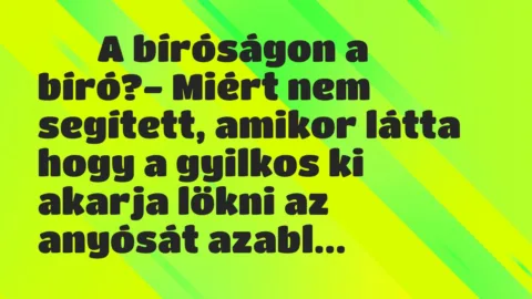 Viccek:
A bíróságon a bíró?- Miért nem segített,… Viccek:
A bíróságon a bíró?- Miért nem segített,…